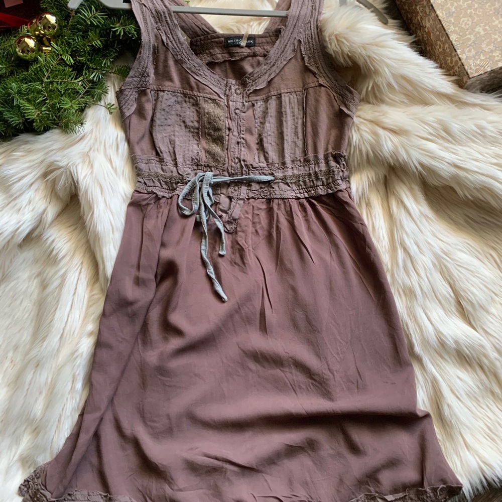 Brown Sleeveless Casual Dress with Tie Waist
